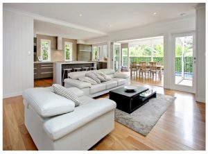 Image of Hawthorne Queenslander renovation living room and kitchen
